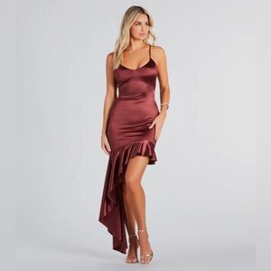 NWT Formal Satin Ruffle High Low Dress